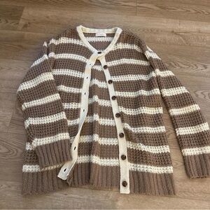 By Together Brown and Cream Striped Cardigan
